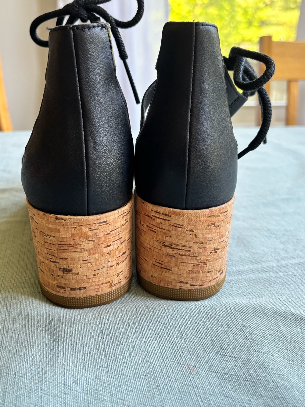 Sorel Black Lace-Up Cork Wedge Sandals - Picture 7 of 8